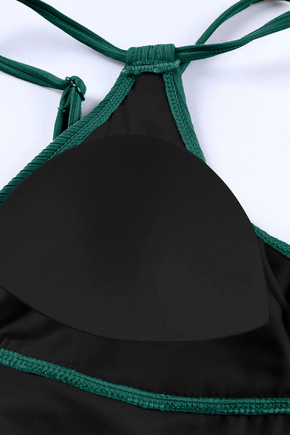 Ribbed V Neck One Piece Swimsuit Adjustable Straps
