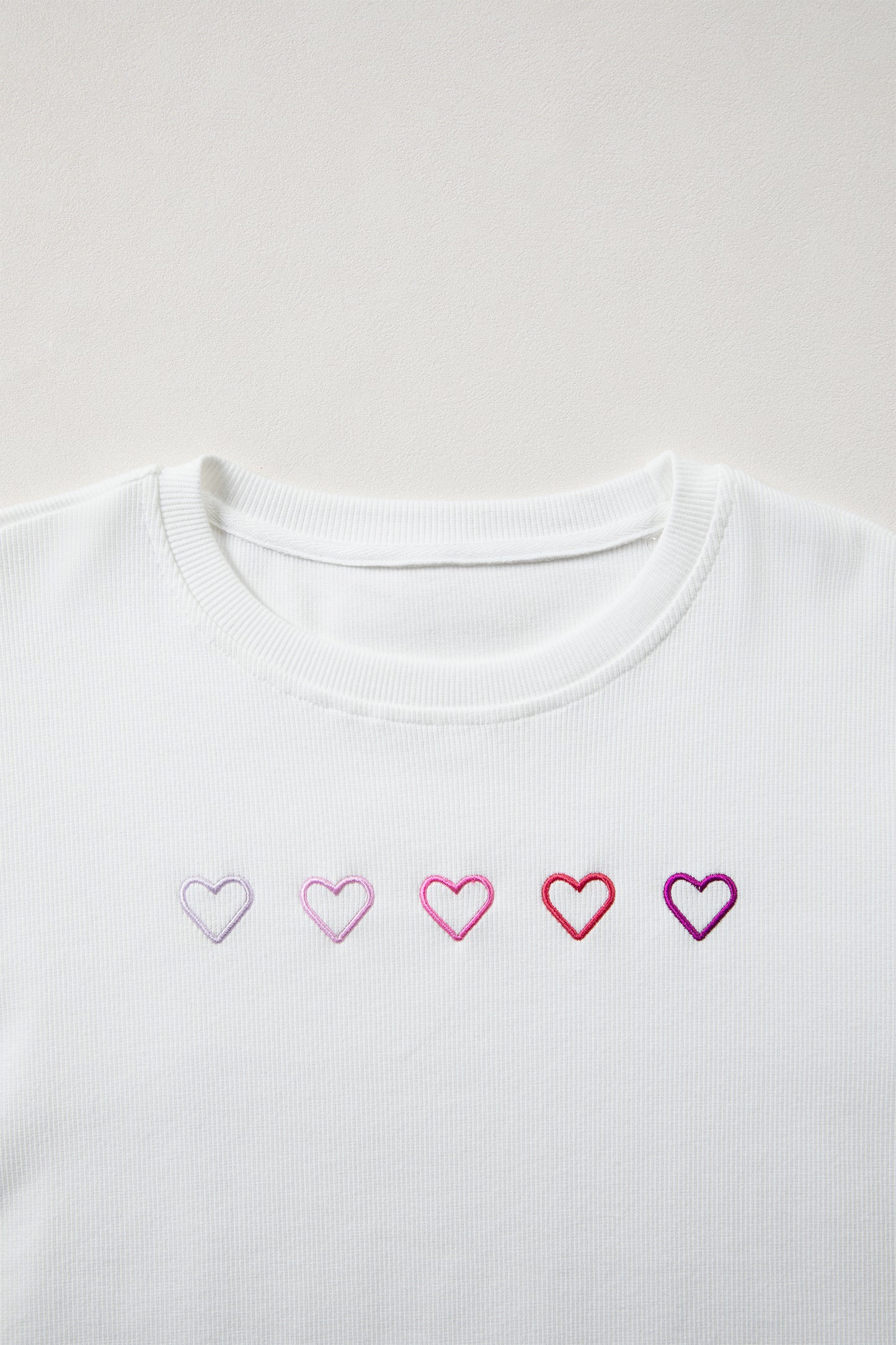 Pink XOXO Heart Embroidered Ribbed Knit Valentines Sweatshirt