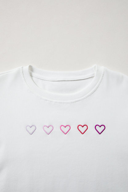 Pink XOXO Heart Embroidered Ribbed Knit Valentines Sweatshirt