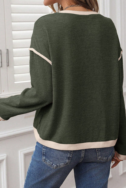 Women's Knit Top with Contrast Trim and Drop Shoulder
