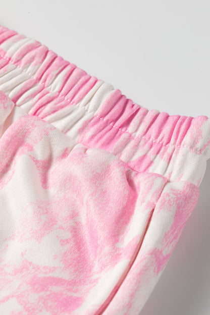 Pink Tie Dye Hoodie Shorts Set 2PC Lounge Set