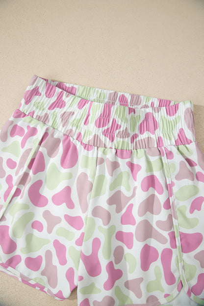 Sky Blue Western Camo Print High Waist Athleisure Shorts