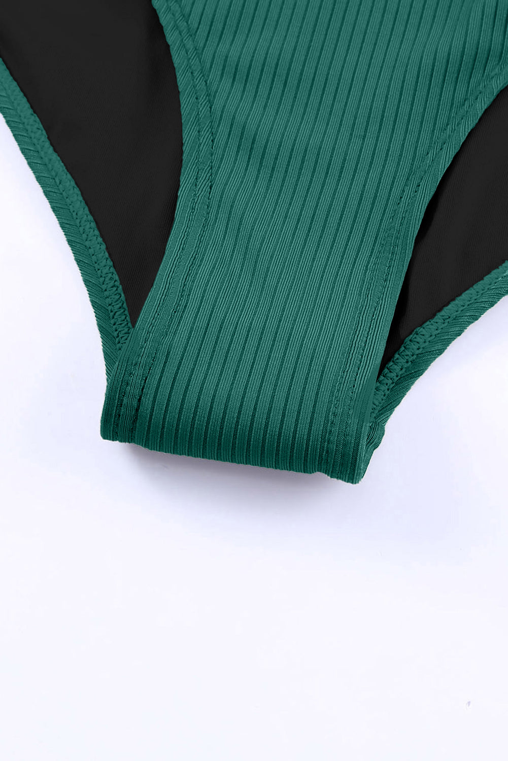 Ribbed V Neck One Piece Swimsuit Adjustable Straps