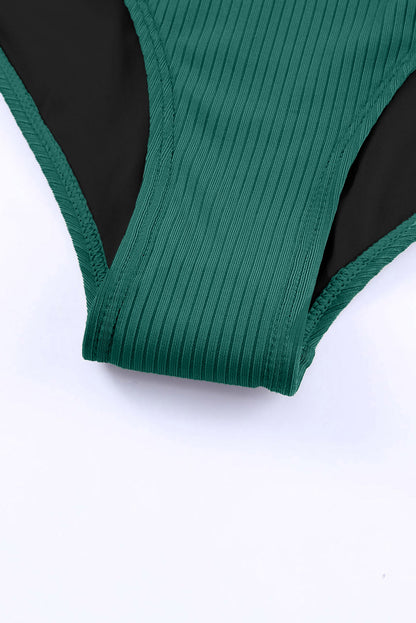 Ribbed V Neck One Piece Swimsuit Adjustable Straps
