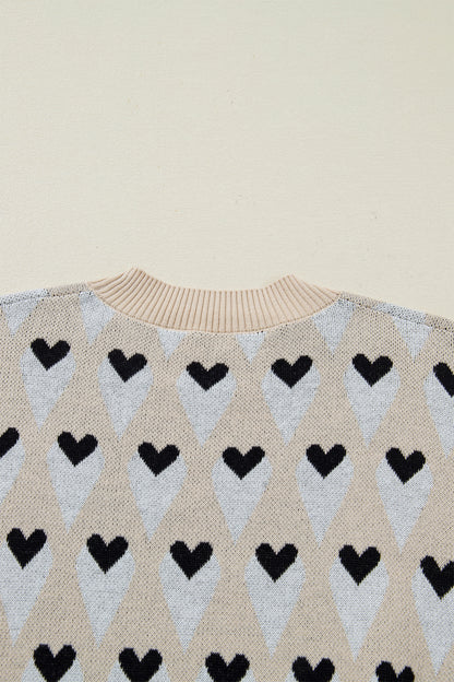 Valentine Heart Print Cozy Knit Loose Fit Sweater