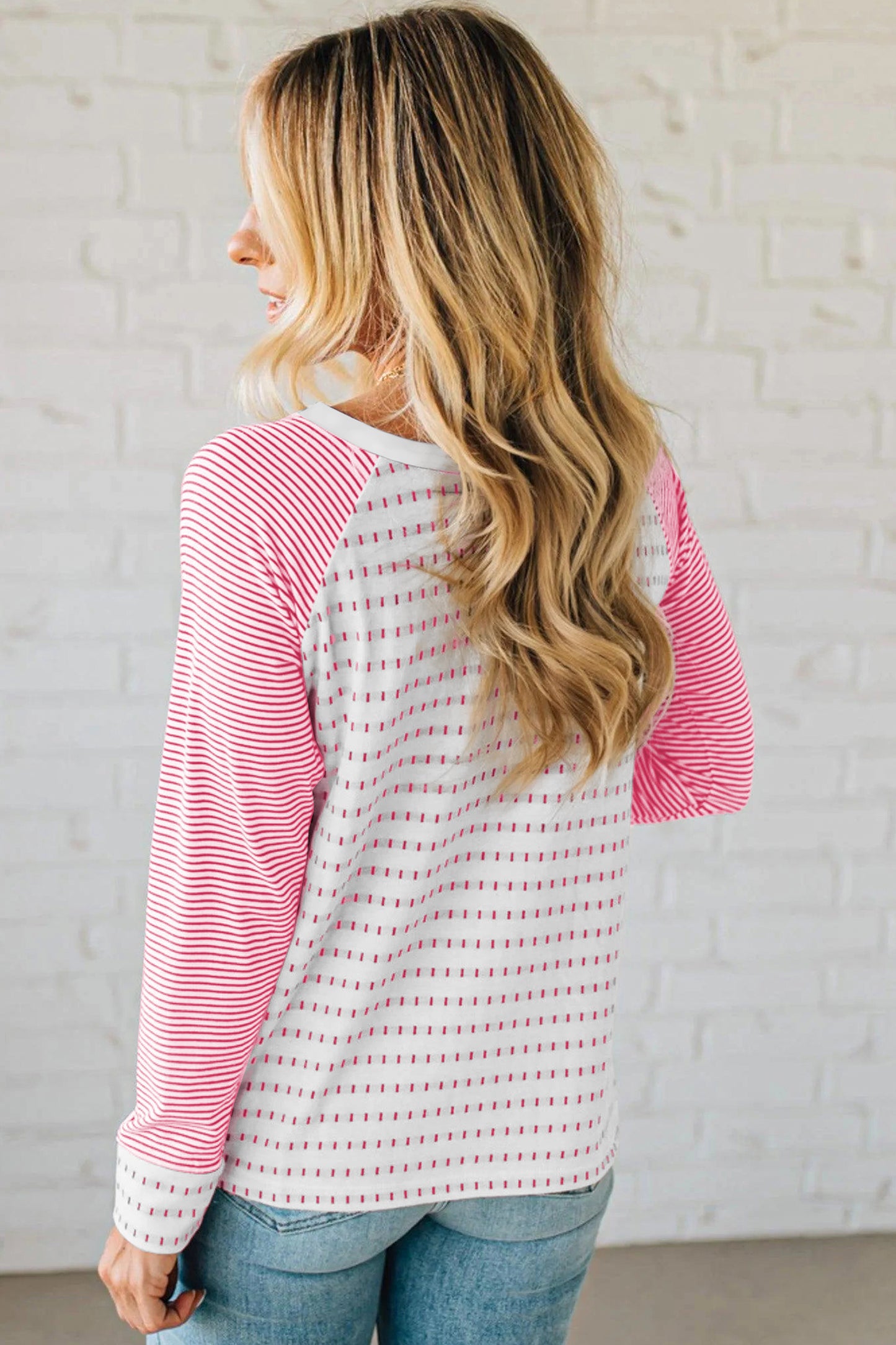 Striped Raglan Sleeve Color Block Long Sleeve Top