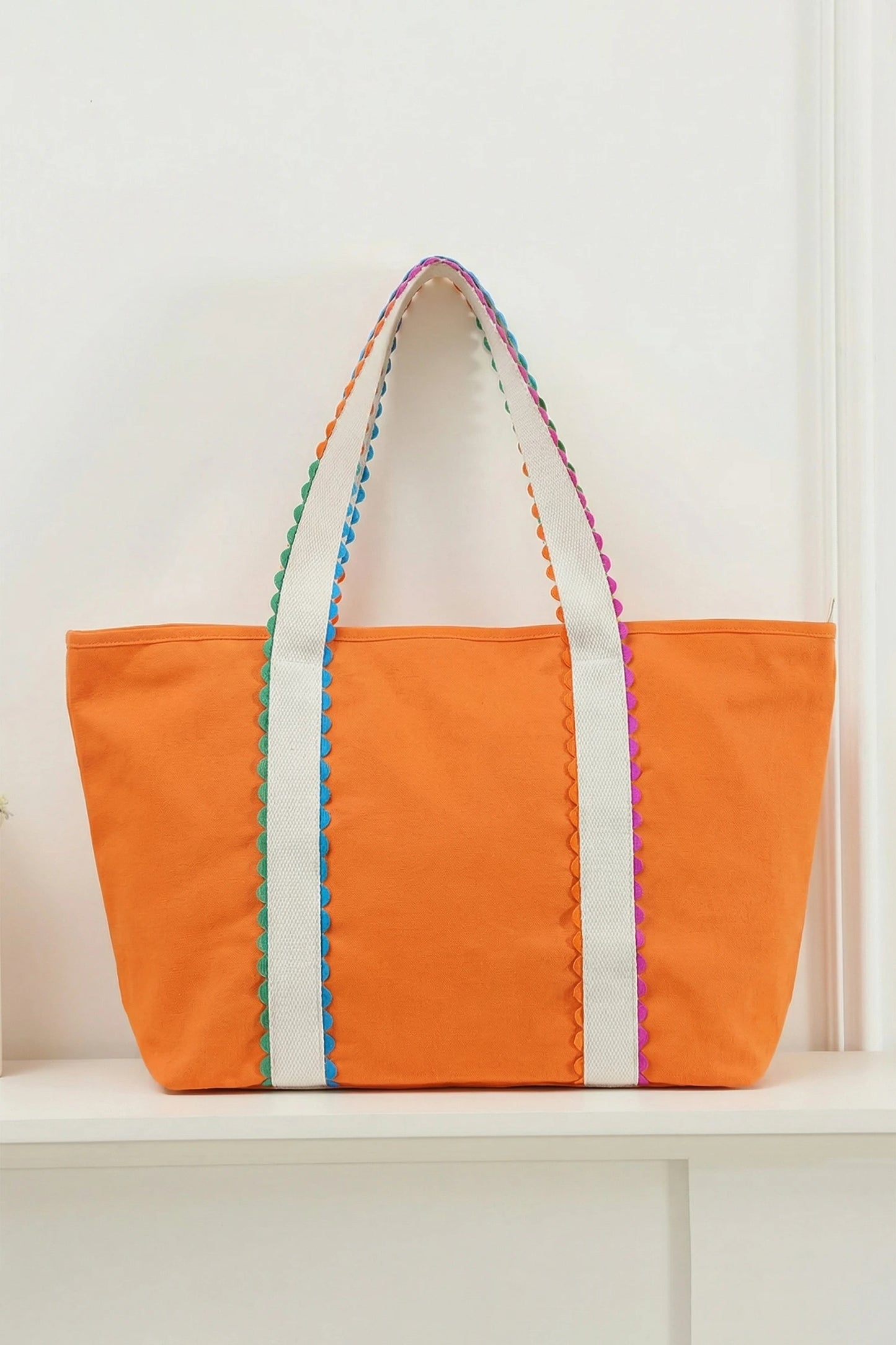 Ricrac Trim Canvas Tote Bag Colorful Large Capacity