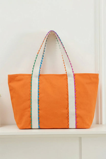 Ricrac Trim Canvas Tote Bag Colorful Large Capacity