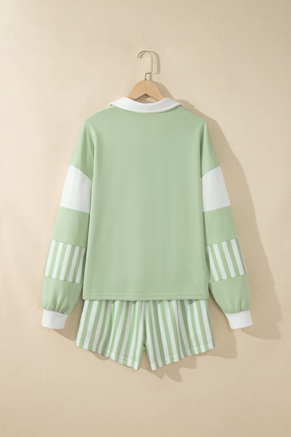 Women's Preppy Striped Color Block Matching Set