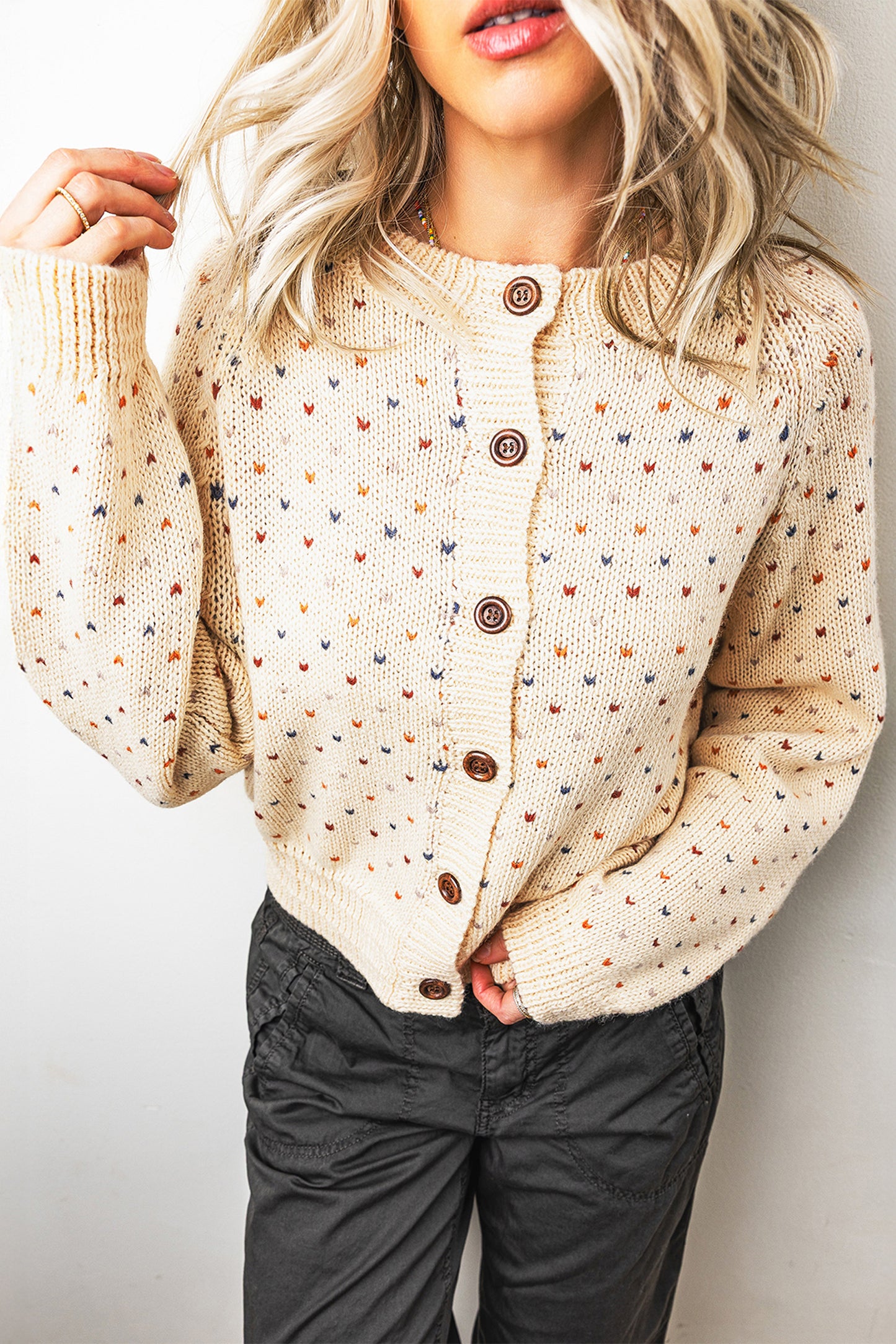 Speckled Knit Button Front Cardigan