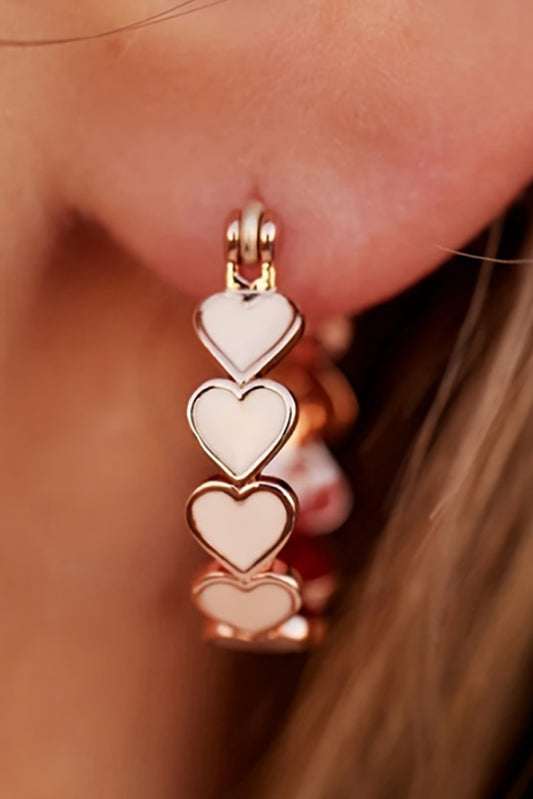 White Heart Gold Plated Small Hoop Earrings