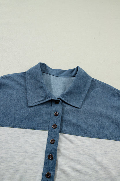 Color Block Polo Henley Short Sleeve Casual Top