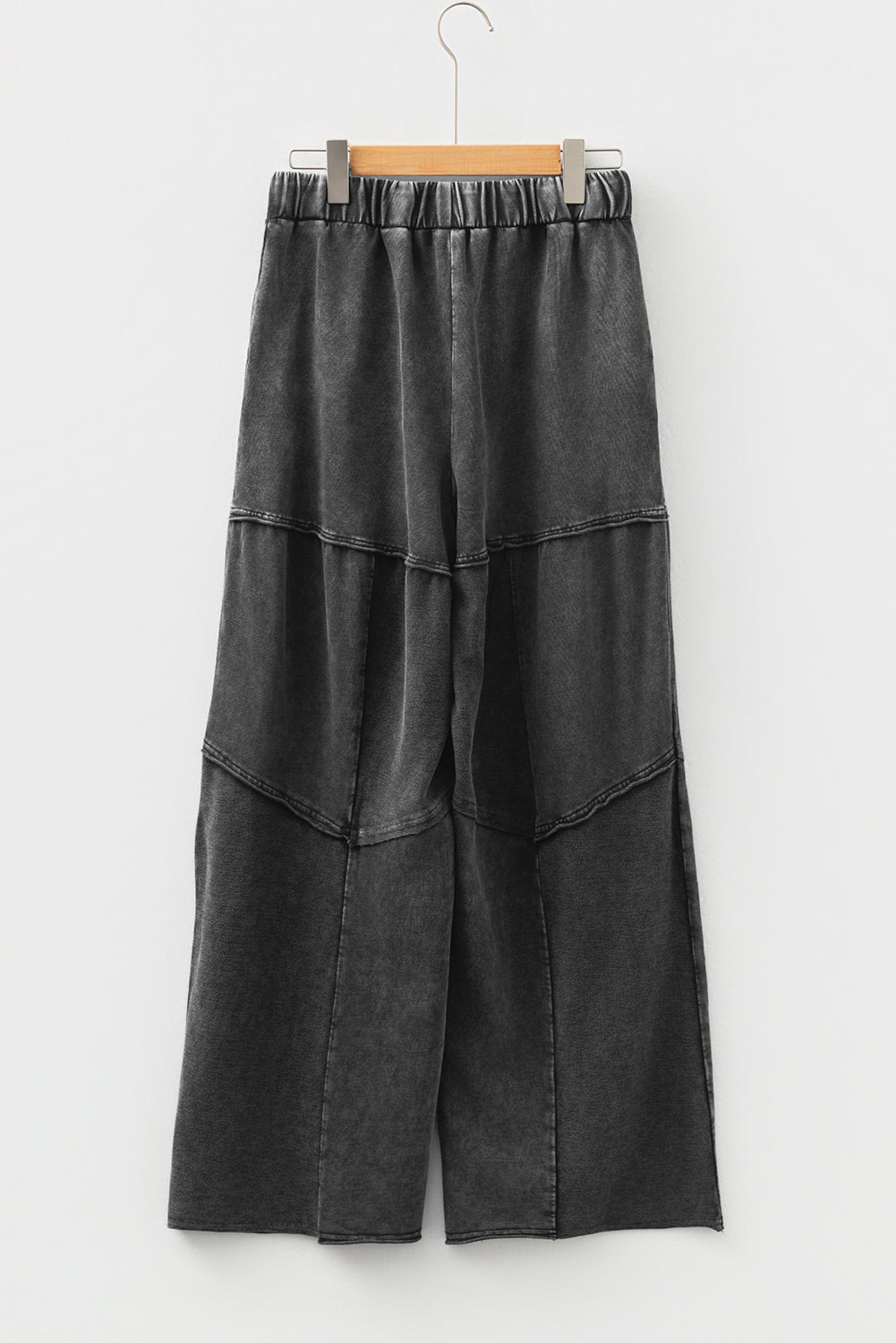 Women's Black Mineral Wash Wide Leg Patchwork Pants