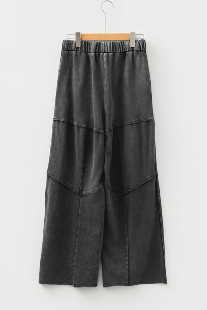 Women's Black Mineral Wash Wide Leg Patchwork Pants