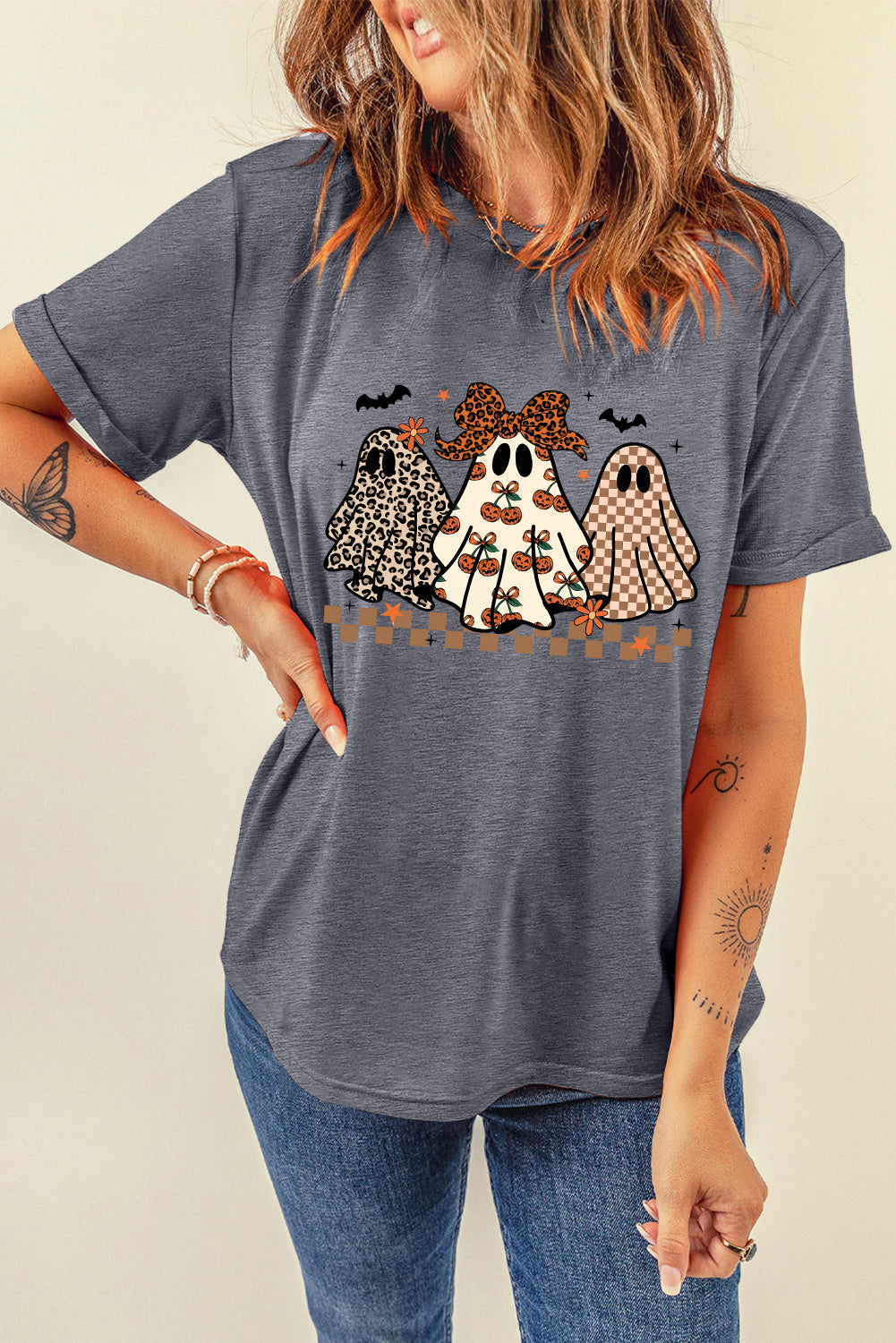 Halloween Ghost Trio Graphic Crew Neck Tee