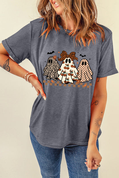 Halloween Ghost Trio Graphic Crew Neck Tee