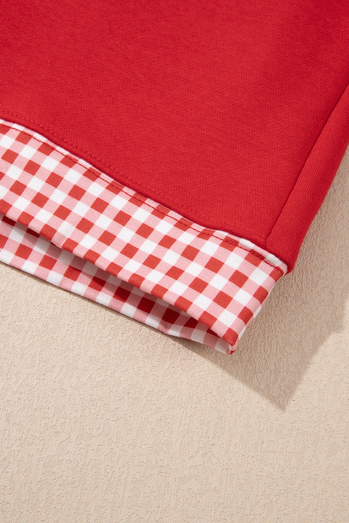 Red Gingham Trim Sweatshirt Shorts Two Piece Set