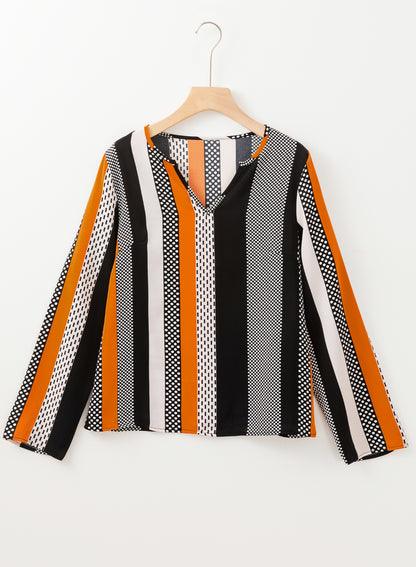 Women’s Polka Dot Colorblock V Neck Long Sleeve Blouse