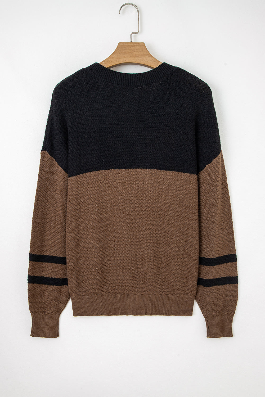 Parchment Color Block Knit Striped Sleeve Detail Casual Sweater