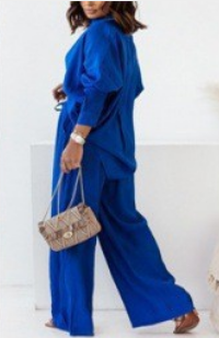 Women's Casual Two Piece Set Button Shirt Wide Leg Pants