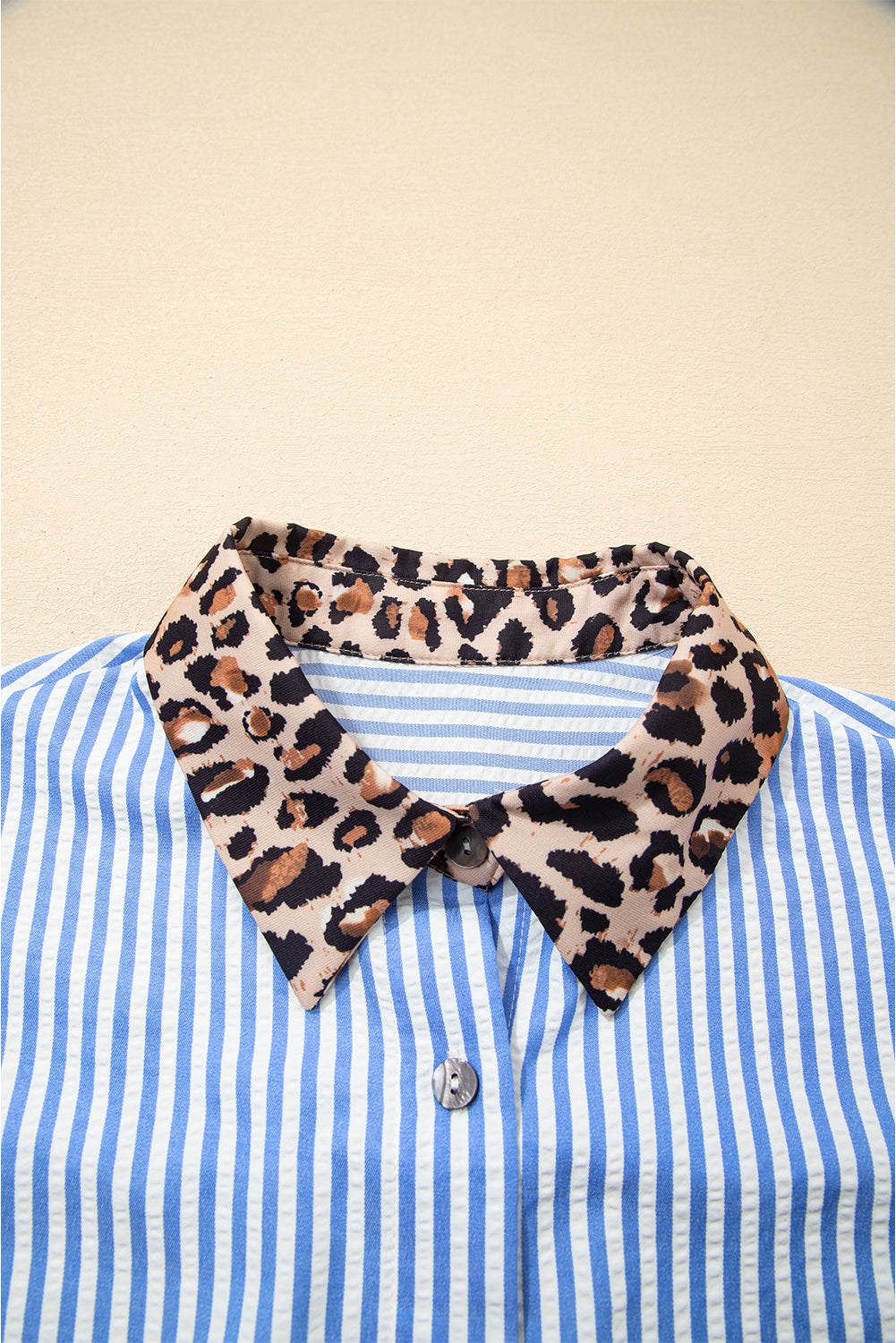 Black Striped Leopard Print Patchwork Button Up Womens Shirt