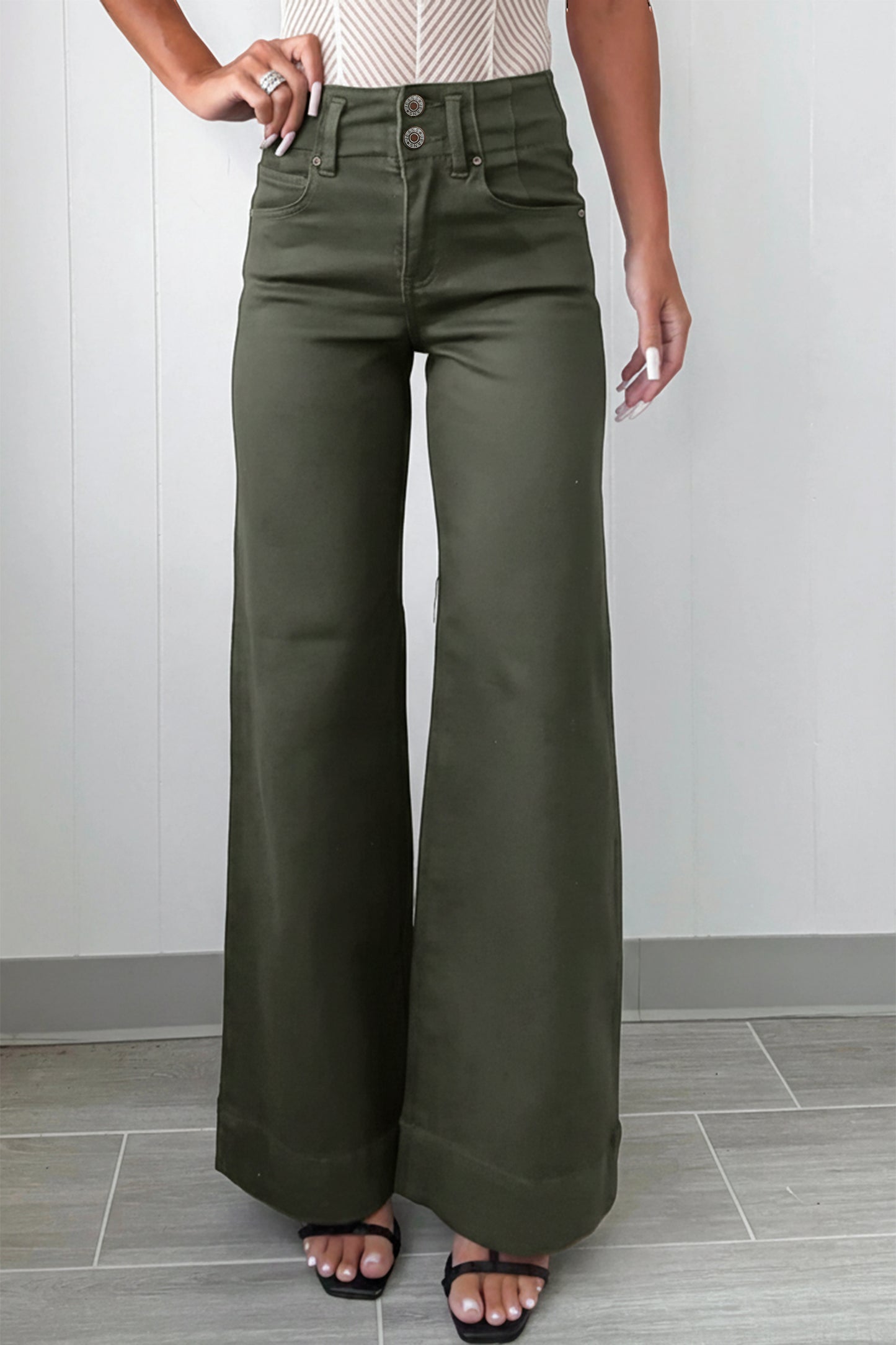 Black 2-Button High Waist Flared Bottom Jeans
