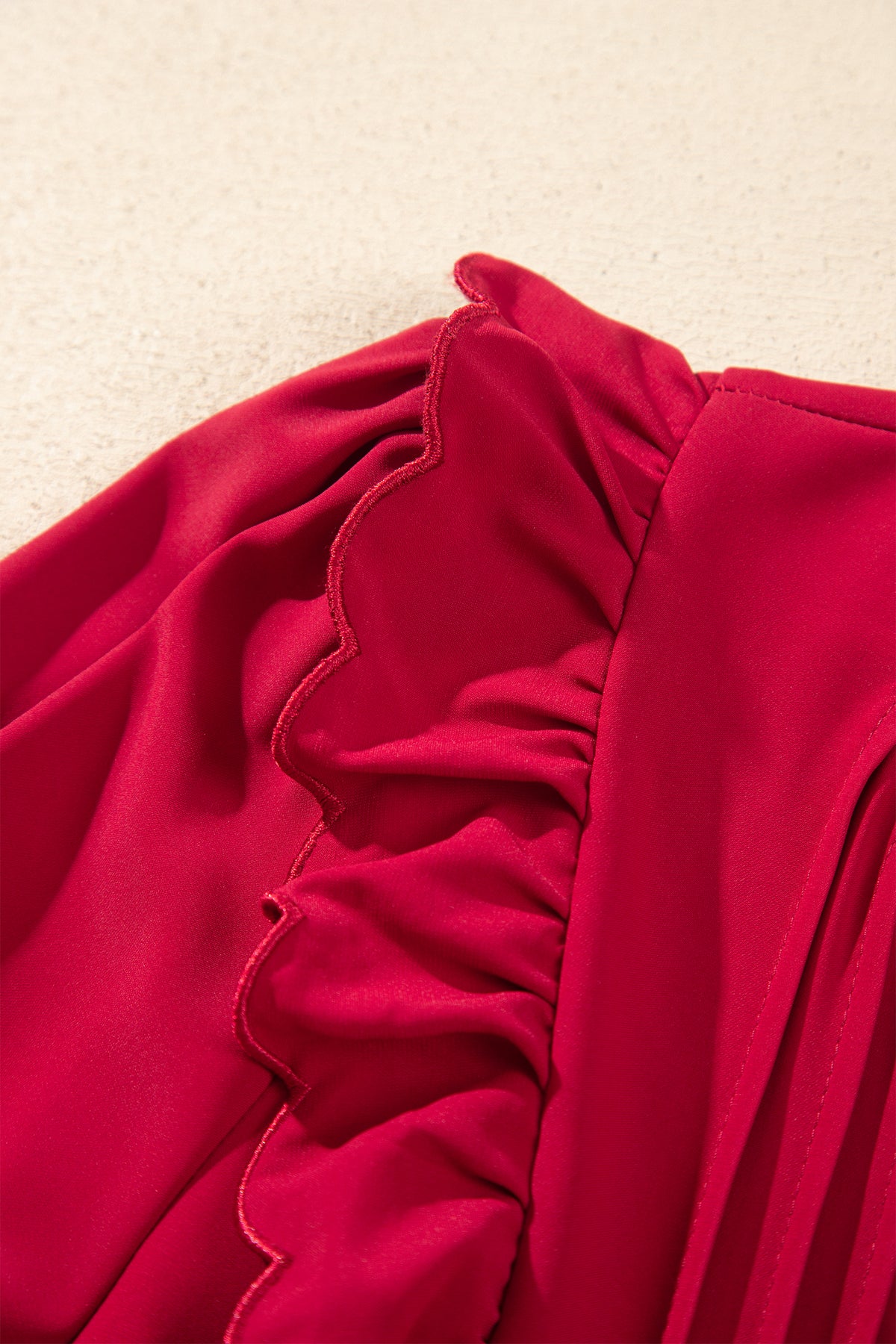 Red Ruffle V-Neck Long Sleeve Tiered Midi Dress