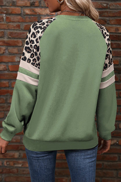 Leopard Print Colorblock Raglan Sleeve Sweatshirt