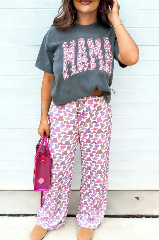 Grey MAMA Graphic Tee and Pink Camo Pants Set