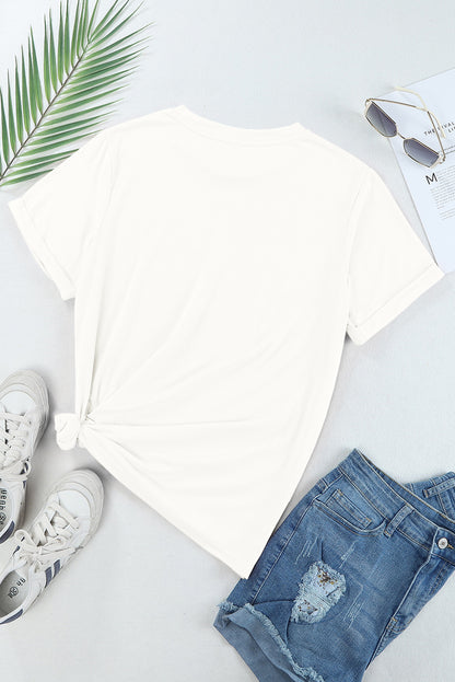 White Casual Crew Neck Short Sleeve Basic Tee