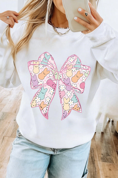Easter Bunny Bow Graphic White Casual Sweatshirt