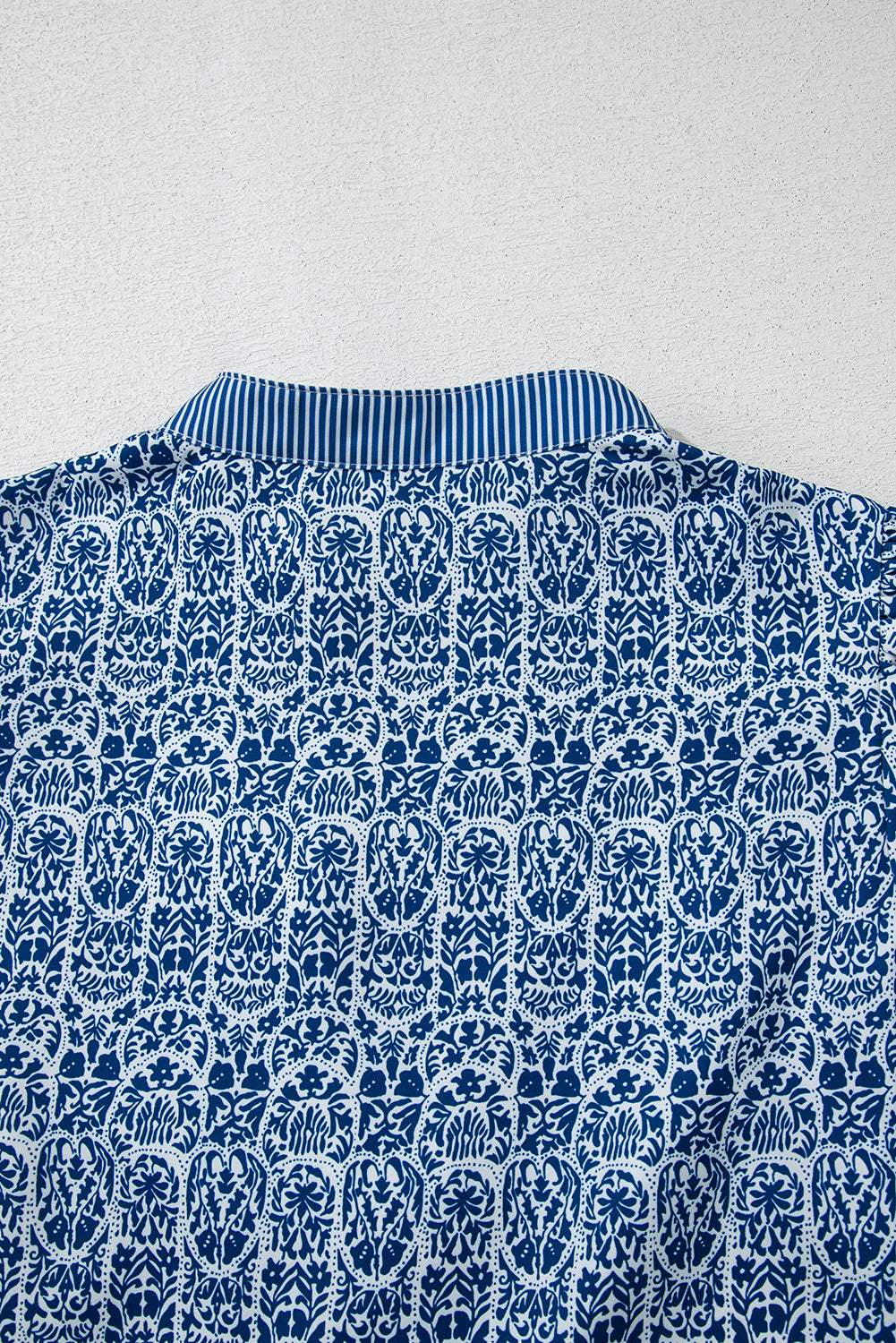 Blue Floral Contrast Puff Sleeve Notch Neck Top
