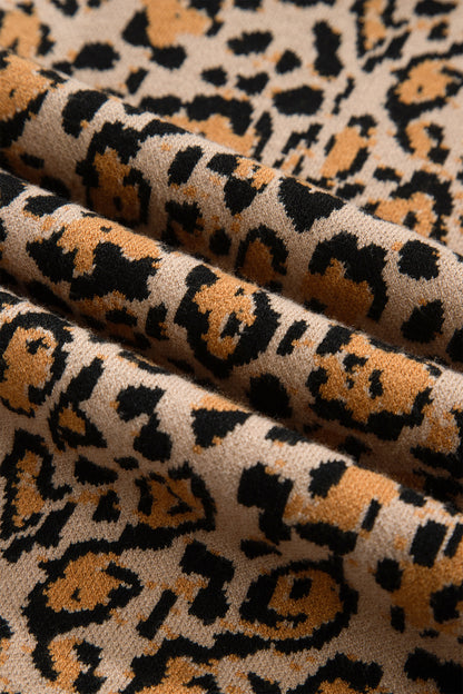Leopard Print Button Up Knit Cardigan Top