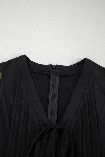 Black V Neck Tie Front Sleeveless Romper