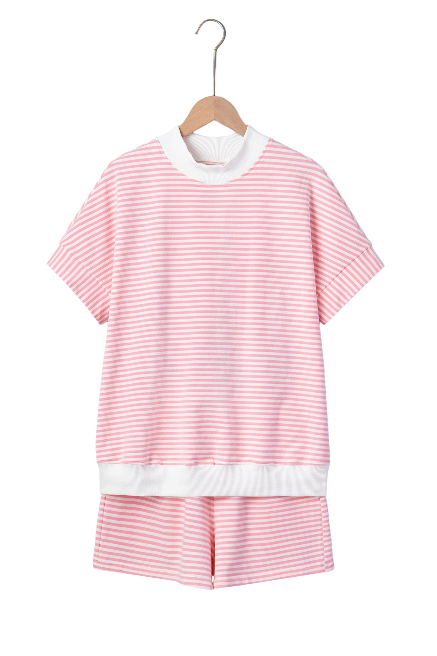 Casual Stripe 2 Piece Short Set Women Lounge Outfit