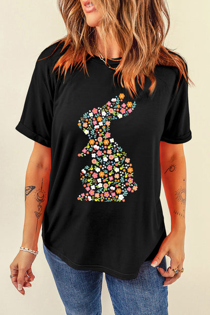 Easter Floral Bunny Graphic Short Sleeve T Shirt