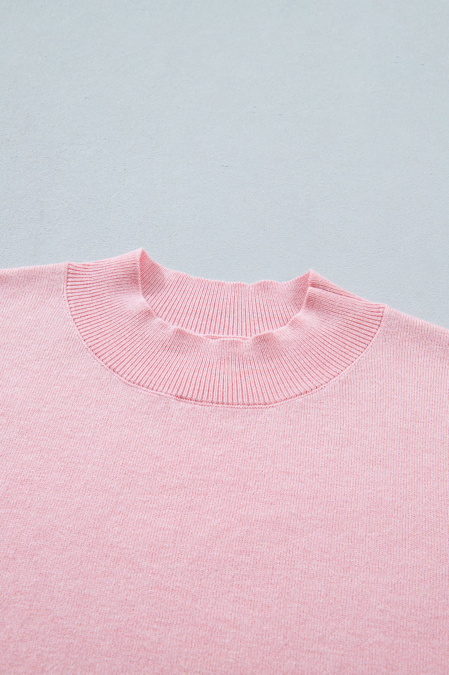 Pink Contrast Scallop Trim Mock Neck Sweater Tee