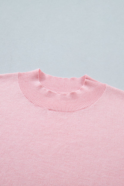 Pink Contrast Scallop Trim Mock Neck Sweater Tee