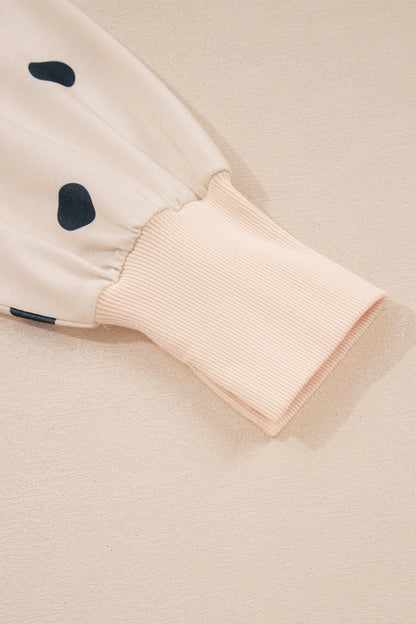 Polka Dot Oversized Long Sleeve Tee Split Hem