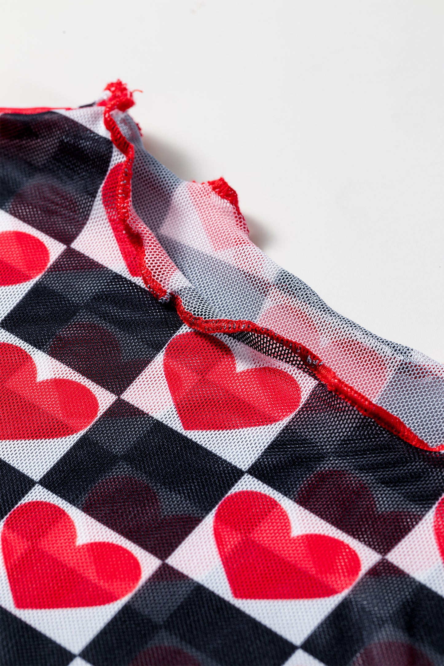 Rose Checkerboard Mesh Long Sleeve Fitted Top