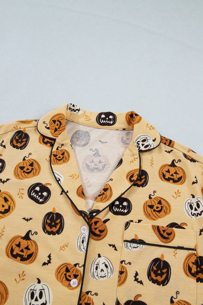 Halloween Pumpkin Print Ruffle Shorts Pajama Set