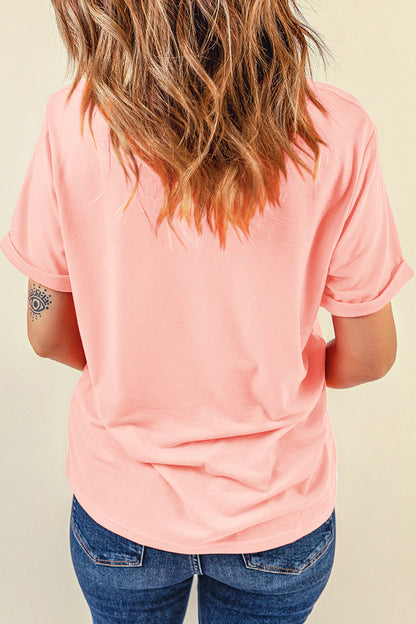 Pink Patchwork Duck Graphic Casual Crewneck Tee