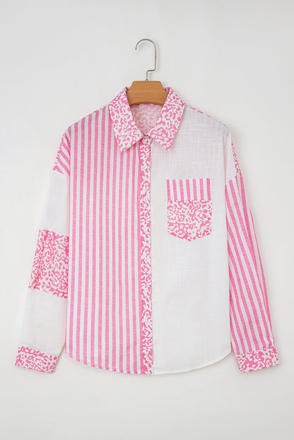Sky Blue Leopard Striped Western Casual Shirt