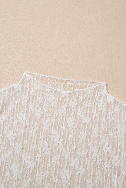 Ashleigh Blue Sheer Floral Lace Mock Neck Long Sleeve Top