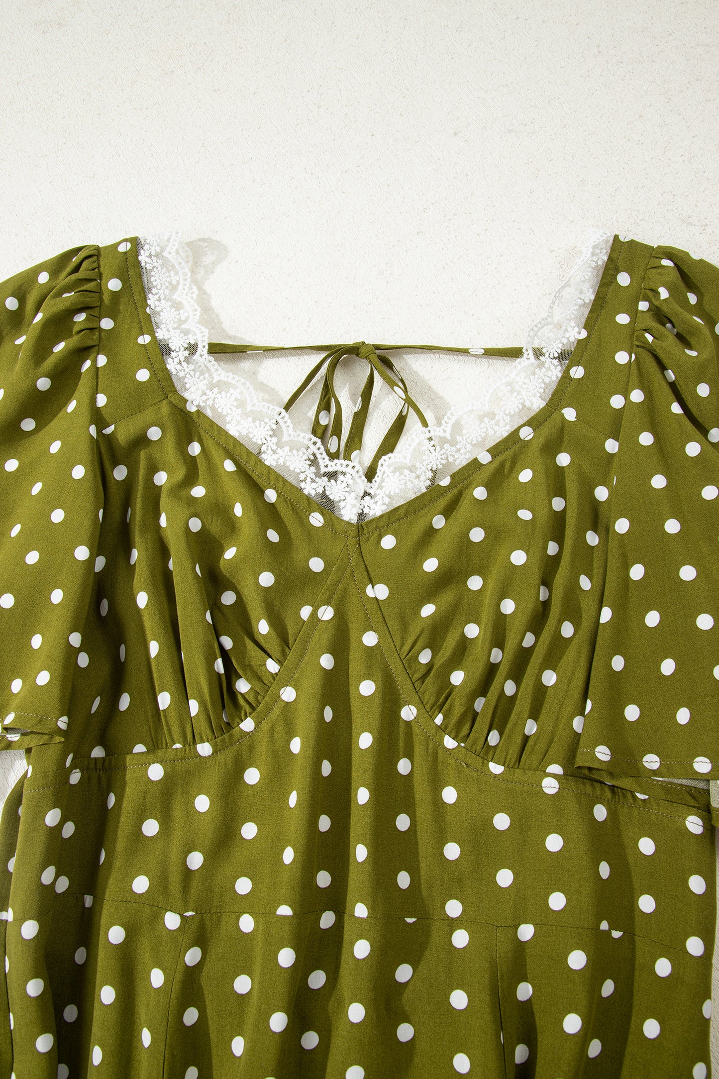 Green Polka Dot Lace Trim Smocked Maxi Dress