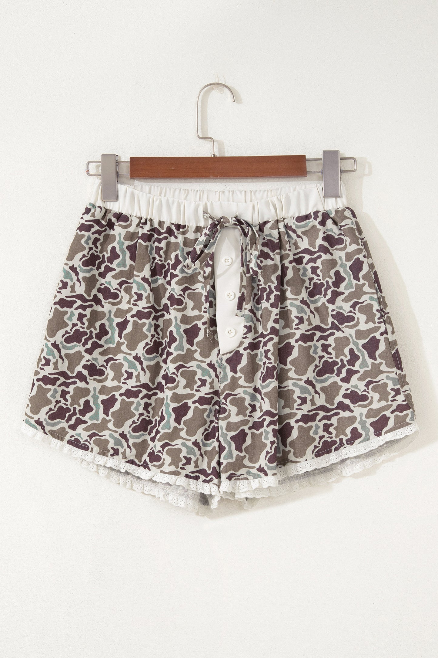 Camo Lace Trim Boxer Shorts Drawstring Lounge Shorts