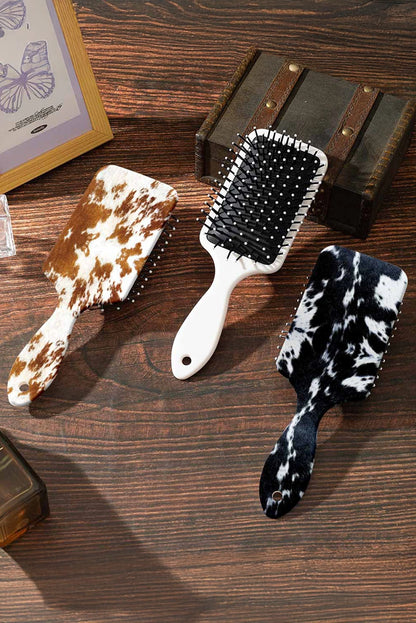 Chestnut Cow Print Air Cushion Hair Brush with Long Handle