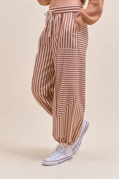 Striped High Waist Drawstring Parachute Pants Boho