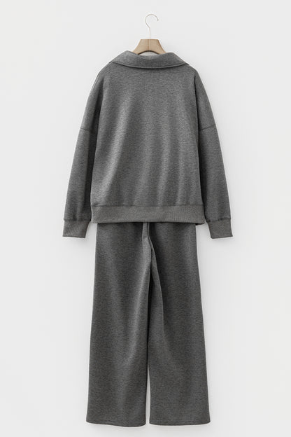 V Neck Collared Sweatshirt and Sweatpants Lounge Set