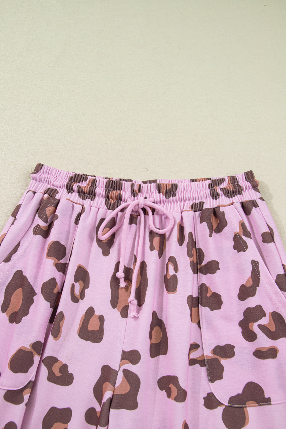 Leopard Print Wide Leg Drawstring Pants with Pockets